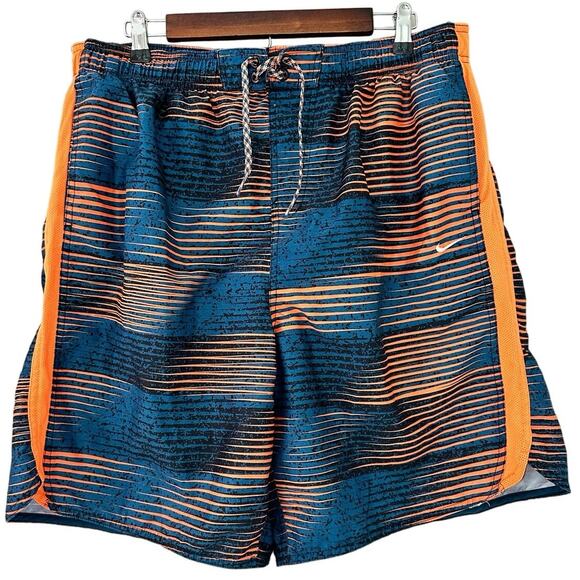 NIKE Swim Trunks Board Shorts Size XXL Blue Orange - Picture 1 of 8